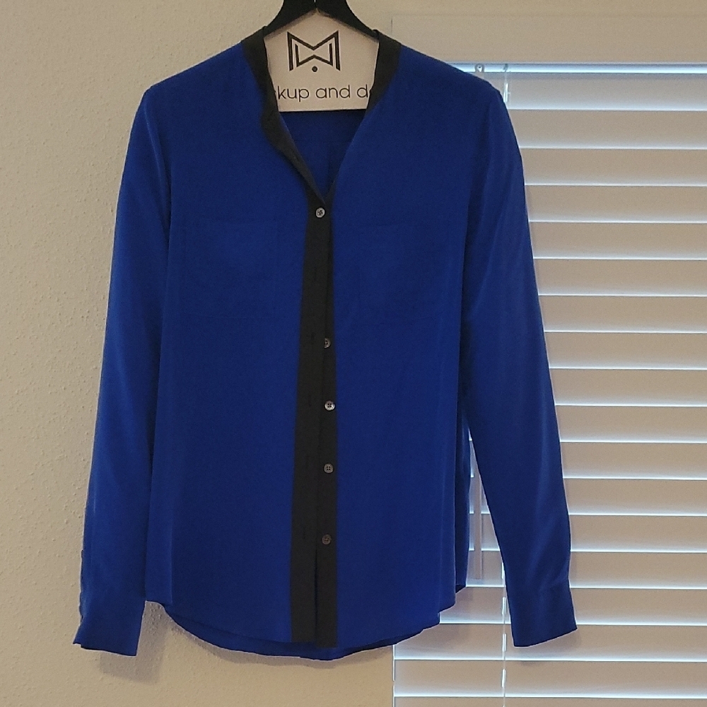 Equipment Size S Blue and Black Button-Up Blouse